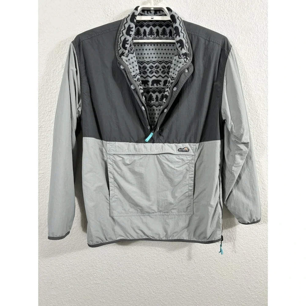 Chubbies Jacket Mens Large Gray Black Reversible Fleece Anorak Pullover Bears‎